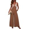 imagechouyatou Womens Sexy V Neck Color Block Sleeveless Baggy Overalls Back Tie Knot Wide Leg Jumpsuit PantsBrown