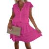 imagechouyatou Womens Summer Lace Floral 2 Piece Outfits Button Down Top Tiered Ruffle Mini Skirt Matching SetRose Red