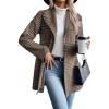 imagechouyatou Womens Vintage Plaid Blazer Wool Coat Elegant Shawl Collar Wool Blend Trench Pea CoatBrown