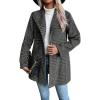 imagechouyatou Womens Vintage Plaid Blazer Wool Coat Elegant Shawl Collar Wool Blend Trench Pea CoatGray