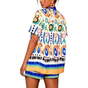 imagechouyatou Womens Summer Floral 2 Piece Outfits Open Front Cardigan Shirt Boho Vacation Wide Leg Shorts SetBlue
