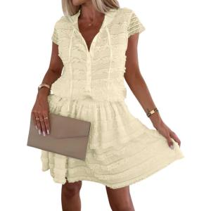 imagechouyatou Womens Summer Lace Floral 2 Piece Outfits Button Down Top Tiered Ruffle Mini Skirt Matching SetLight Yellow