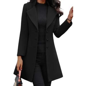 imagechouyatou Womens Winter Single Breasted Wool Coat Slim Fit Notch Collar Business Woolen Blazer JacketBlack