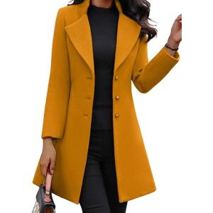 imagechouyatou Womens Winter Single Breasted Wool Coat Slim Fit Notch Collar Business Woolen Blazer JacketYellow