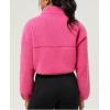 imagechouyatou Women Cute Fluffy Crop Sweatshirt Fleece Sherpa Jacket Zip Up Short Teddy Faux Fur Button CoatPink