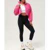 imagechouyatou Women Cute Fluffy Crop Sweatshirt Fleece Sherpa Jacket Zip Up Short Teddy Faux Fur Button CoatPink