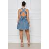 imagechouyatou Women Summer Boho Sleeveless Tie Back Square Neck Smocked Dresses Beach Short Mini SundressBlue