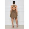 imagechouyatou Women Summer Boho Sleeveless Tie Back Square Neck Smocked Dresses Beach Short Mini SundressBrown