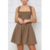 imagechouyatou Women Summer Boho Sleeveless Tie Back Square Neck Smocked Dresses Beach Short Mini SundressBrown