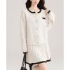 imagechouyatou Womens 2 Piece Outfits Button Down Cardigan Sweater and Elastic Waist Pleated Mini Skirt SetsBeige