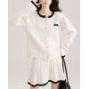 imagechouyatou Womens 2 Piece Outfits Button Down Cardigan Sweater and Elastic Waist Pleated Mini Skirt SetsBeige