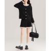 imagechouyatou Womens 2 Piece Outfits Button Down Cardigan Sweater and Elastic Waist Pleated Mini Skirt SetsBlack