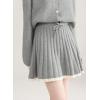imagechouyatou Womens 2 Piece Outfits Button Down Cardigan Sweater and Elastic Waist Pleated Mini Skirt SetsGray