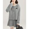 imagechouyatou Womens 2 Piece Outfits Button Down Cardigan Sweater and Elastic Waist Pleated Mini Skirt SetsGray