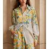 imagechouyatou Womens 2 Piece Outfits Floral Print Button Down Shirt Wide leg Pants Boho Beach Matching SetYellow