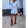 imagechouyatou Womens 2 Piece Outfits Striped Lapel Button Down Shirt Pleated Mini Skirt Matching Set Travel OutfitBlue