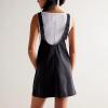 imagechouyatou Womens Backless Denim Tank Dress V Neck Overall Dress Mini Short Jumper Jean Dress with PocketsBlack