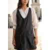 imagechouyatou Womens Backless Denim Tank Dress V Neck Overall Dress Mini Short Jumper Jean Dress with PocketsBlack