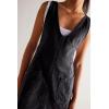 imagechouyatou Womens Backless Denim Tank Dress V Neck Overall Dress Mini Short Jumper Jean Dress with PocketsBlack