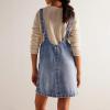imagechouyatou Womens Backless Denim Tank Dress V Neck Overall Dress Mini Short Jumper Jean Dress with PocketsLight Blue