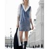 imagechouyatou Womens Backless Denim Tank Dress V Neck Overall Dress Mini Short Jumper Jean Dress with PocketsLight Blue