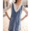 imagechouyatou Womens Backless Denim Tank Dress V Neck Overall Dress Mini Short Jumper Jean Dress with PocketsLight Blue