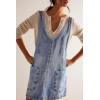 imagechouyatou Womens Backless Denim Tank Dress V Neck Overall Dress Mini Short Jumper Jean Dress with PocketsLight Blue