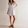imagechouyatou Womens Backless Denim Tank Dress V Neck Overall Dress Mini Short Jumper Jean Dress with PocketsWhite