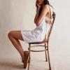 imagechouyatou Womens Backless Denim Tank Dress V Neck Overall Dress Mini Short Jumper Jean Dress with PocketsWhite