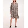 imagechouyatou Womens Boho Leopard Print Ruffle Hem Midi Dress Bell Long Sleeve Babydoll Tunic Short DressBeige White