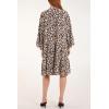 imagechouyatou Womens Boho Leopard Print Ruffle Hem Midi Dress Bell Long Sleeve Babydoll Tunic Short DressBeige White