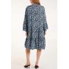 imagechouyatou Womens Boho Leopard Print Ruffle Hem Midi Dress Bell Long Sleeve Babydoll Tunic Short DressBlue