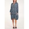 imagechouyatou Womens Boho Leopard Print Ruffle Hem Midi Dress Bell Long Sleeve Babydoll Tunic Short DressBlue