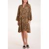imagechouyatou Womens Boho Leopard Print Ruffle Hem Midi Dress Bell Long Sleeve Babydoll Tunic Short DressBrown
