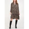 imagechouyatou Womens Boho Leopard Print Ruffle Hem Midi Dress Bell Long Sleeve Babydoll Tunic Short DressKhaki