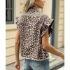 imagechouyatou Womens Button Down Ruffle Sleeveless Denim Jacket Leopard Print Distressed Jean Short Vest JacketLeopard
