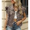 imagechouyatou Womens Button Down Ruffle Sleeveless Denim Jacket Leopard Print Distressed Jean Short Vest JacketLeopard