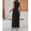 imagechouyatou Womens Casual 2 Piece Outfits Contrast Striped Tank Top Wide leg Long Palazzo Pants Work Matching SetBlack