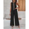 imagechouyatou Womens Casual 2 Piece Outfits Contrast Striped Tank Top Wide leg Long Palazzo Pants Work Matching SetBlack