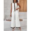 imagechouyatou Womens Casual 2 Piece Outfits Contrast Striped Tank Top Wide leg Long Palazzo Pants Work Matching SetWhite