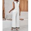 imagechouyatou Womens Casual 2 Piece Outfits Contrast Striped Tank Top Wide leg Long Palazzo Pants Work Matching SetWhite