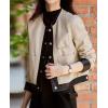imagechouyatou Womens Collarless Cropped Pu Faux Leather Jacket Long Sleeve Button Down Motorcycle Short Trucker JacketBeige White