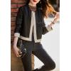 imagechouyatou Womens Collarless Cropped Pu Faux Leather Jacket Long Sleeve Button Down Motorcycle Short Trucker JacketBlack
