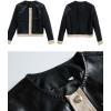 imagechouyatou Womens Collarless Cropped Pu Faux Leather Jacket Long Sleeve Button Down Motorcycle Short Trucker JacketBlack