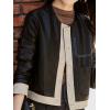 imagechouyatou Womens Collarless Cropped Pu Faux Leather Jacket Long Sleeve Button Down Motorcycle Short Trucker JacketBlack