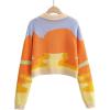imagechouyatou Womens Cute Y2k Jacquard Cropped Cardigan Aesthetics Lapel Short Knit Sweater Cardigan CoatOrange