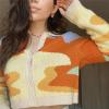 imagechouyatou Womens Cute Y2k Jacquard Cropped Cardigan Aesthetics Lapel Short Knit Sweater Cardigan CoatOrange