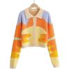 imagechouyatou Womens Cute Y2k Jacquard Cropped Cardigan Aesthetics Lapel Short Knit Sweater Cardigan CoatOrange
