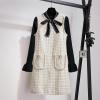 imagechouyatou Womens Elegant A Line Tweed Pinafore Dress Sleeveless Plaid Midi Short Overall Vest DressApricot