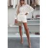 imagechouyatou Womens Lace Eyelet 2 Piece Outfit Crochet Button Down Shirt Top Wide Leg Shorts Matching SetBeige White